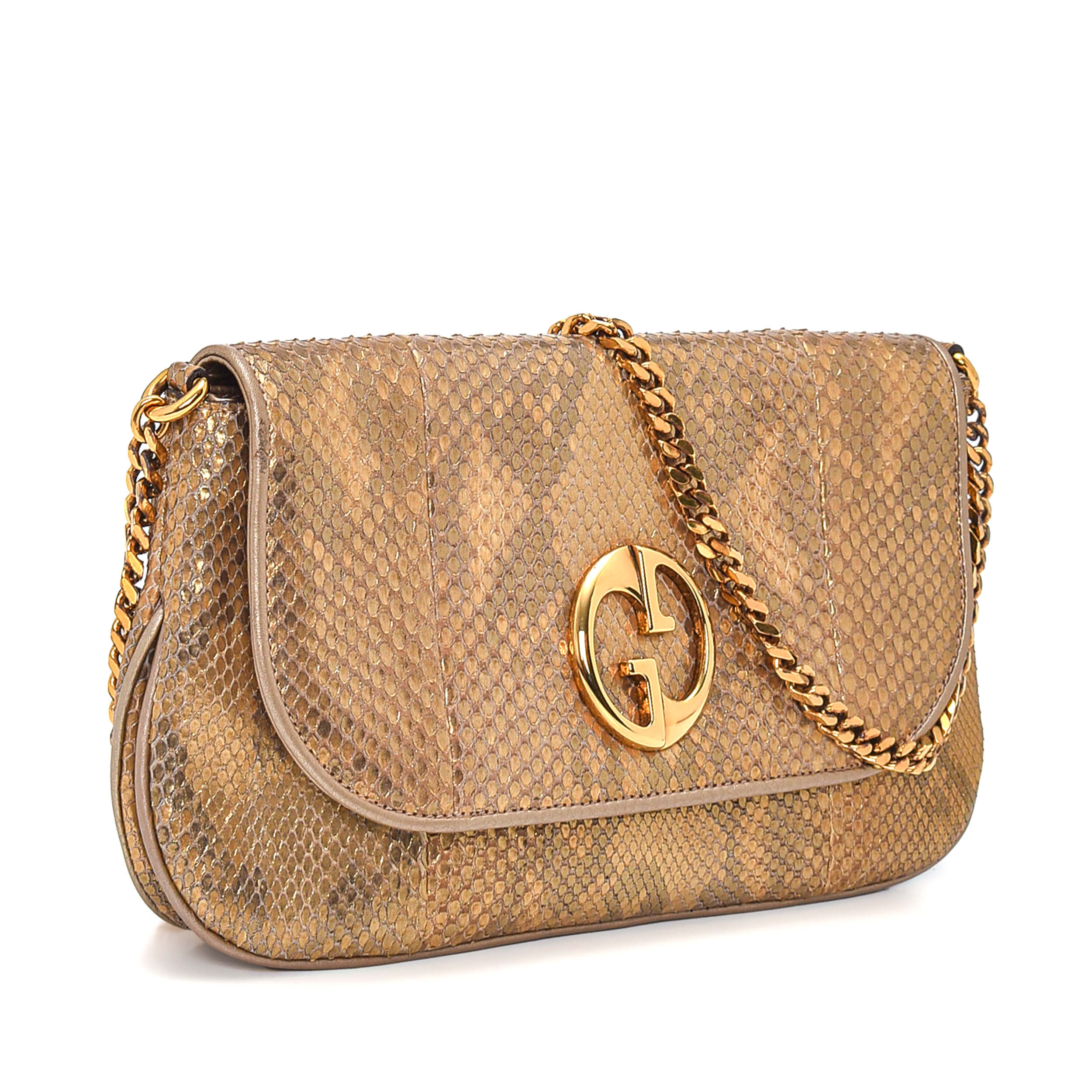 Gucci - Gold Exotic Leather Chain Flap Bag